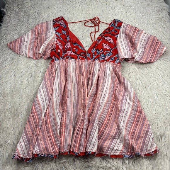 Free People Tops - Free People Women's XS Red Under The Sun Tunic Empire Waist Deep V-Neckline Boho